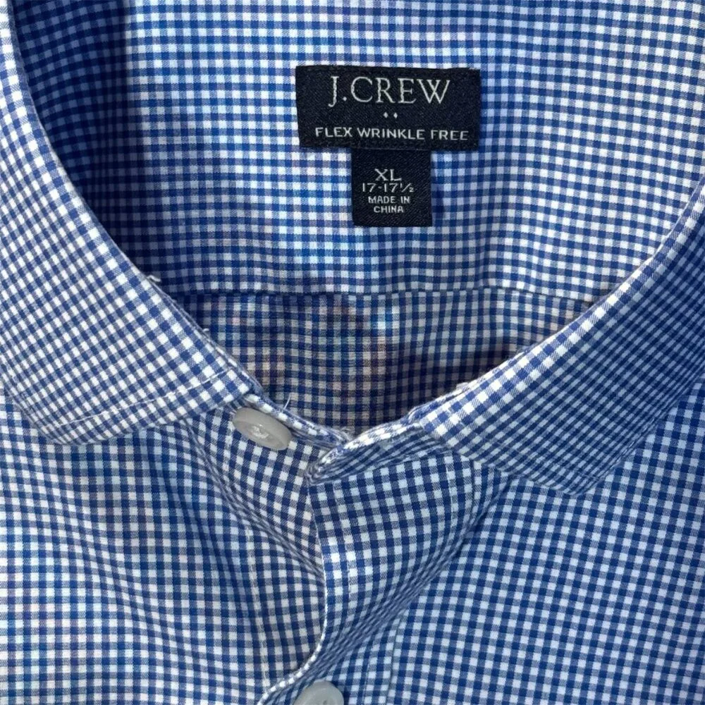 J.Crew Flex Wrinkle-Free Blue‎ Gingham Dress Shirt XL (17-17½)